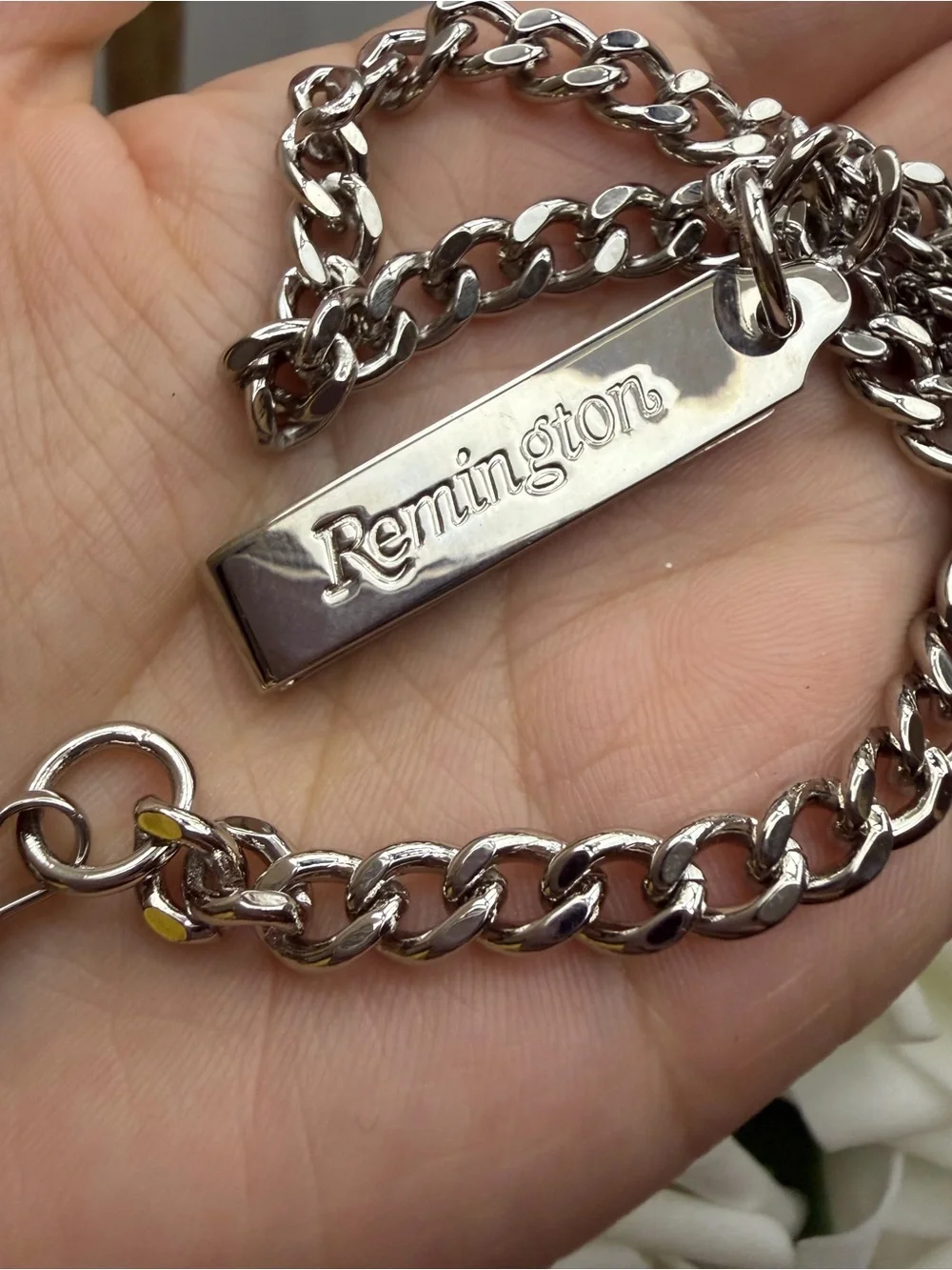 Remington Polished Silver Chain Keyring with Engraved Tag